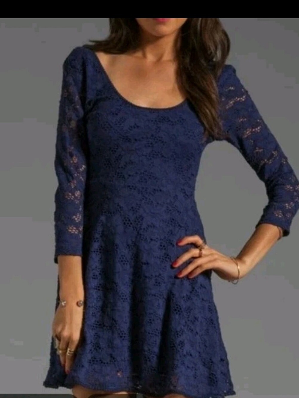 Free People blue stretch Navy Lace Fit & Flare Dress Size M.